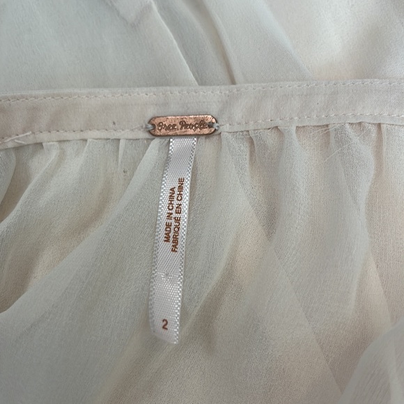 Free People Semi-Sheer Chiffon Lace Ruffle Front Dress, Cream, size 2 - Picture 9 of 10